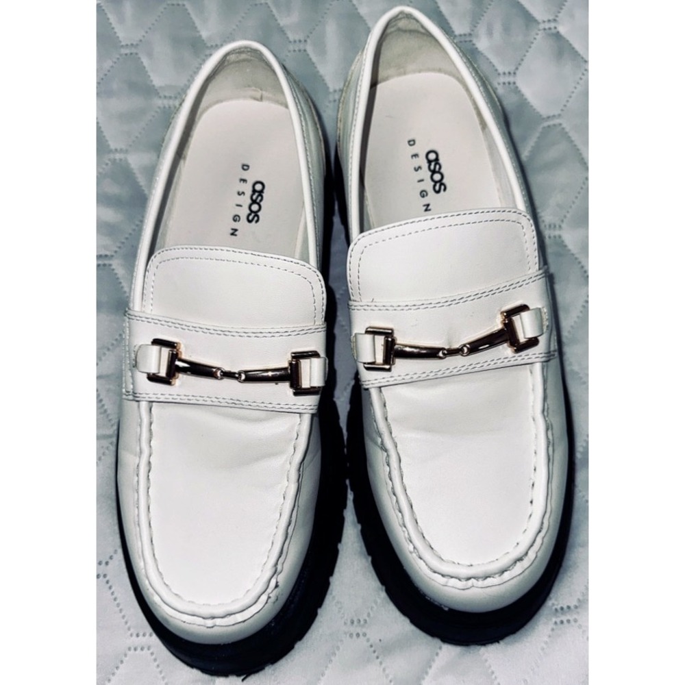 ASOS DESIGN Women White Chunky Lug Sole Horsebit‎ Loafers 106368738 Size US 9